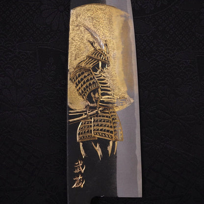 Santoku White Steel #2 Kurouchi Chokin Samurai Full Moon Buffalo Ebony Handle 170mm