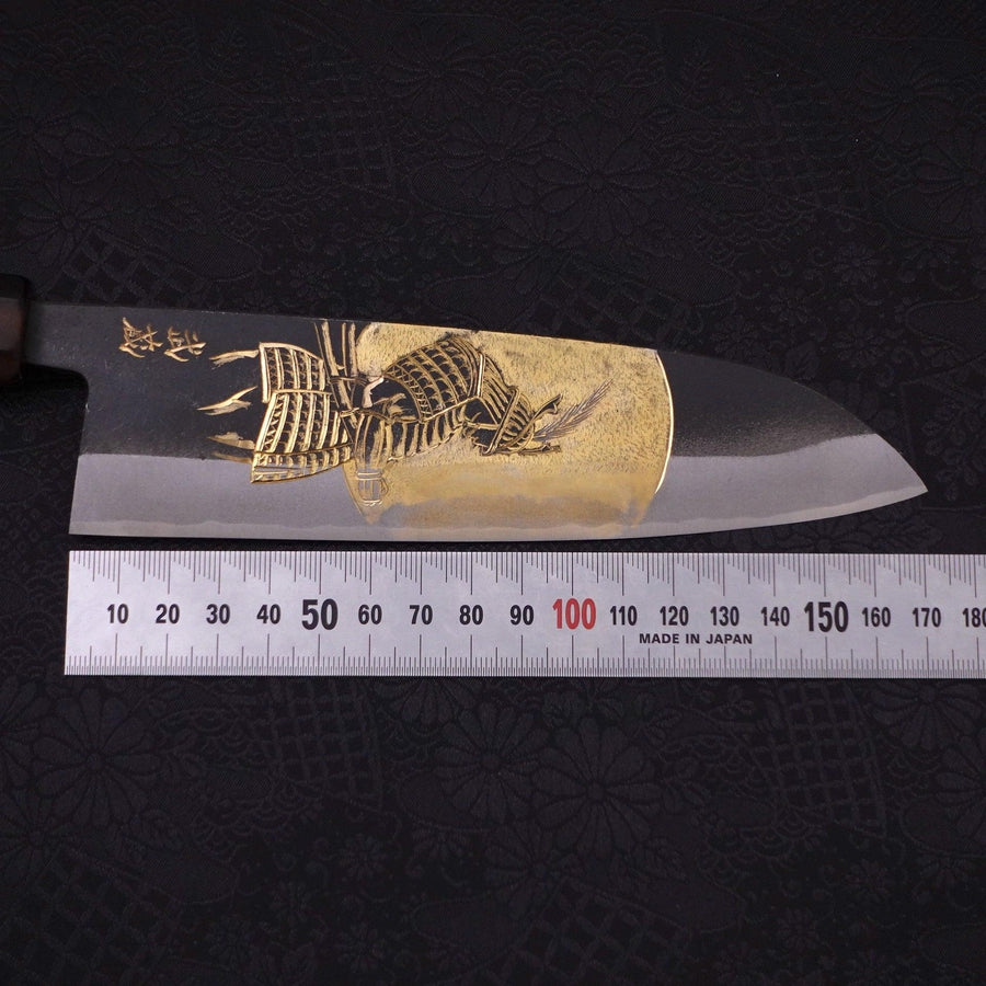 Santoku White Steel #2 Kurouchi Chokin Samurai Full Moon Buffalo Ebony Handle 170mm