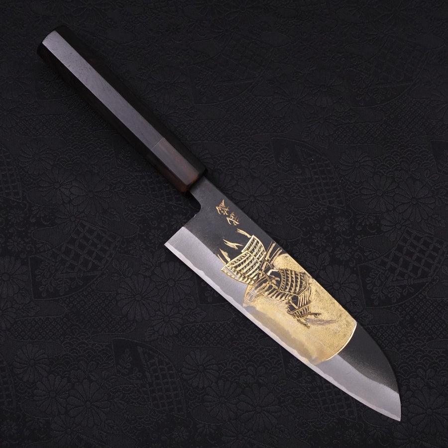 Santoku White Steel #2 Kurouchi Chokin Samurai Full Moon Buffalo Ebony Handle 170mm