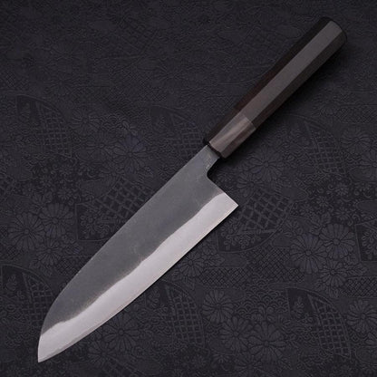 Santoku White Steel #2 Kurouchi Chokin Samurai New Moon Buffalo Ebony Handle 170mm