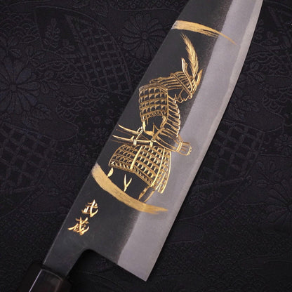 Santoku White Steel #2 Kurouchi Chokin Samurai New Moon Buffalo Ebony Handle 170mm