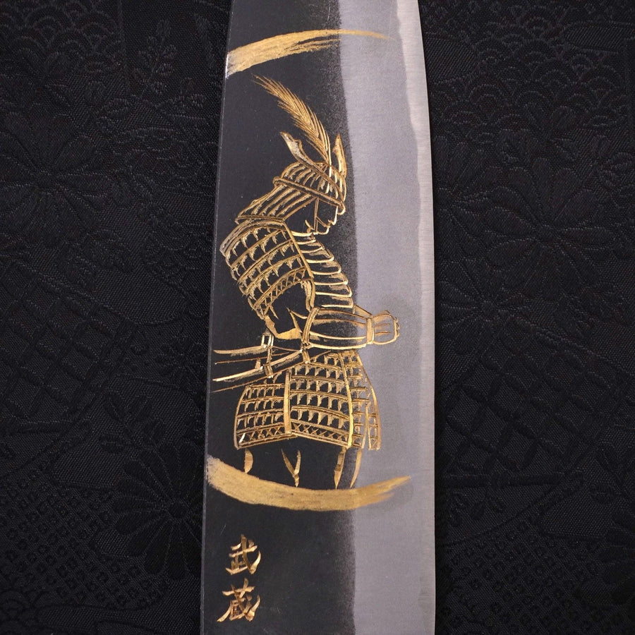 Santoku White Steel #2 Kurouchi Chokin Samurai New Moon Buffalo Ebony Handle 170mm