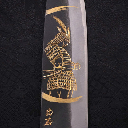 Santoku White Steel #2 Kurouchi Chokin Samurai New Moon Buffalo Ebony Handle 170mm