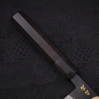 Santoku White Steel #2 Kurouchi Chokin Samurai New Moon Buffalo Ebony Handle 170mm