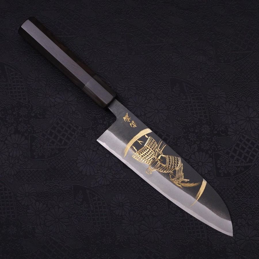 Santoku White Steel #2 Kurouchi Chokin Samurai New Moon Buffalo Ebony Handle 170mm