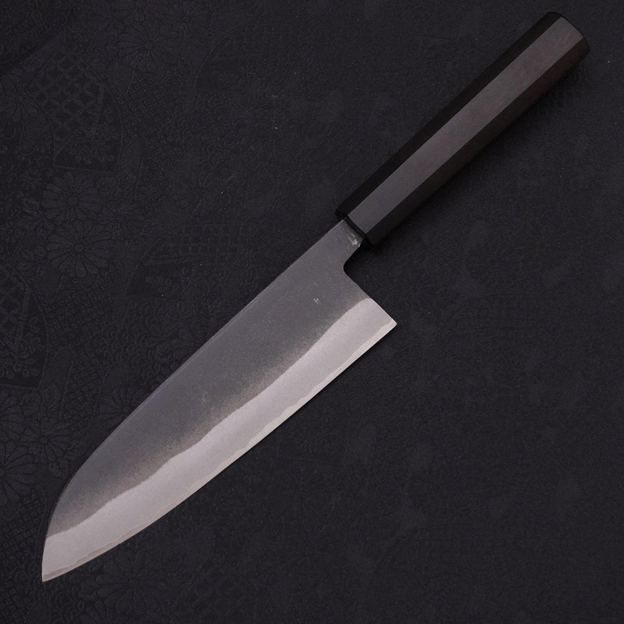 Santoku White Steel #2 Kurouchi Chokin Tiger-Bamboo Buffalo Ebony Handle 170mm