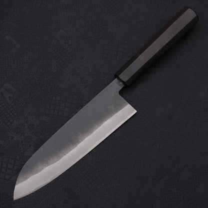 Santoku White Steel #2 Kurouchi Chokin Ukiyo-E Buffalo Ebony Handle 170mm