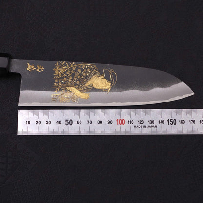 Santoku White Steel #2 Kurouchi Chokin Ukiyo-E Buffalo Ebony Handle 170mm