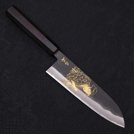Santoku White Steel #2 Kurouchi Chokin Ukiyo-E Buffalo Ebony Handle 170mm