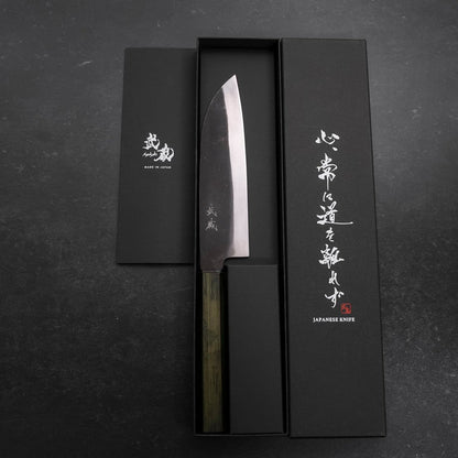 Santoku White Steel #2 Kurouchi Green Urushi Handle 165mm