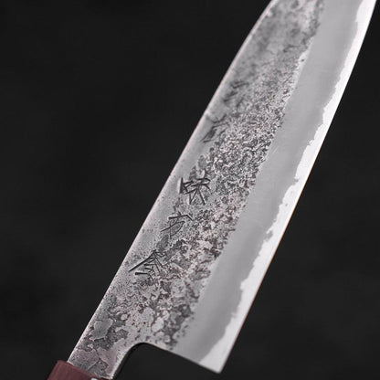 Santoku White Steel #2 Nashiji Stainless Clad Purple Urushi Handle 165mm