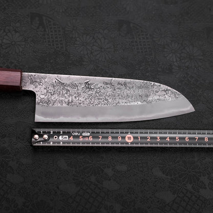 Santoku White Steel #2 Nashiji Stainless Clad Purple Urushi Handle 165mm