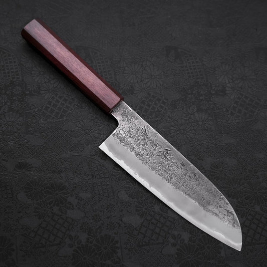 Santoku White Steel #2 Nashiji Stainless Clad Purple Urushi Handle 165mm