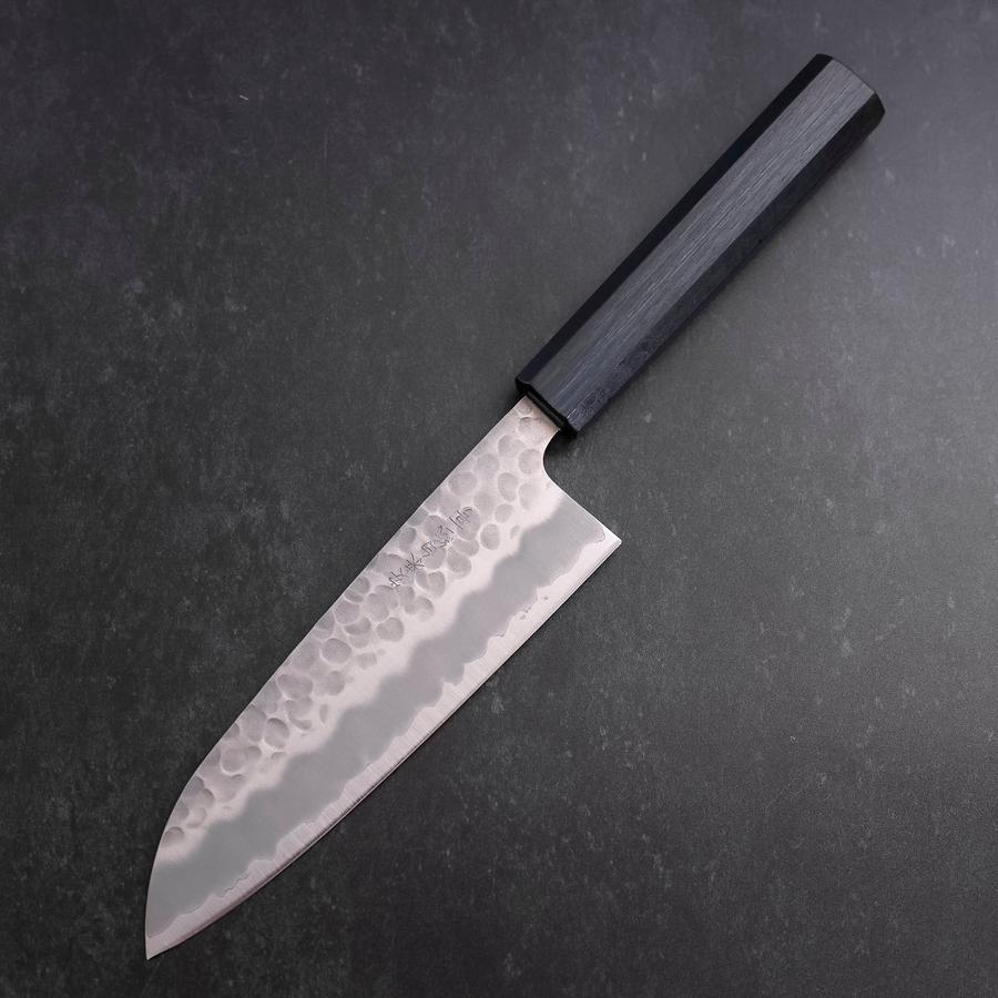Santoku White Steel #2 Tsuchime Dark Blue Urushi Handle 165mm
