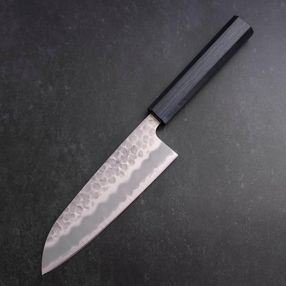 Santoku White Steel #2 Tsuchime Dark Blue Urushi Handle 165mm