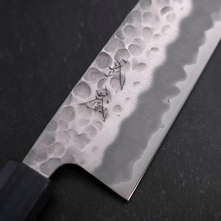 Santoku White Steel #2 Tsuchime Dark Blue Urushi Handle 165mm