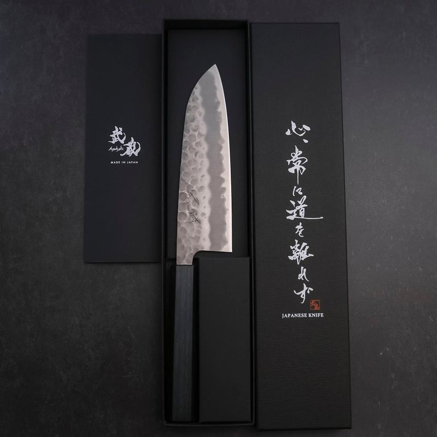 Santoku White Steel #2 Tsuchime Dark Blue Urushi Handle 165mm