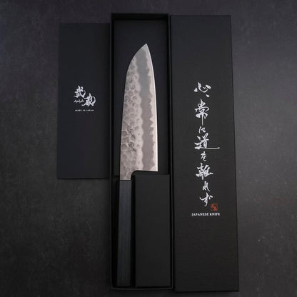 Santoku White Steel #2 Tsuchime Dark Blue Urushi Handle 165mm