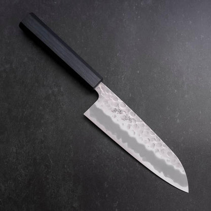 Santoku White Steel #2 Tsuchime Dark Blue Urushi Handle 165mm