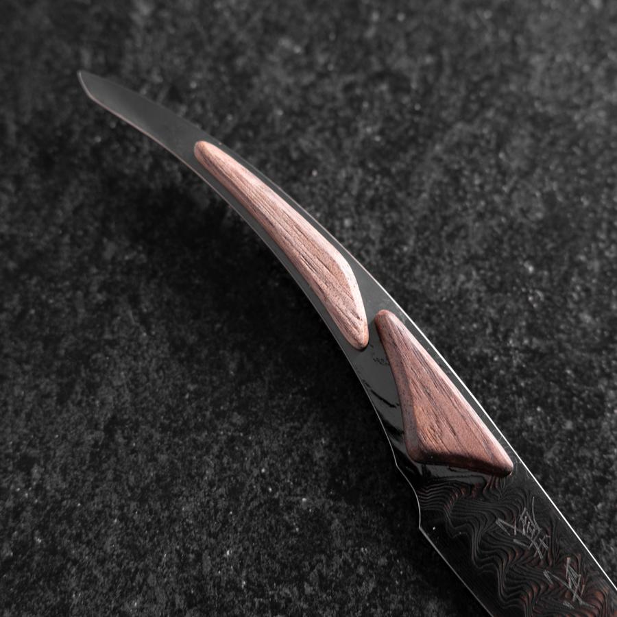 Steak knife VG-10 Mirror Damascus Maple Handle 100mm - Black (3.9”)-[Musashi]-[Japanese-Kitchen-Knives]