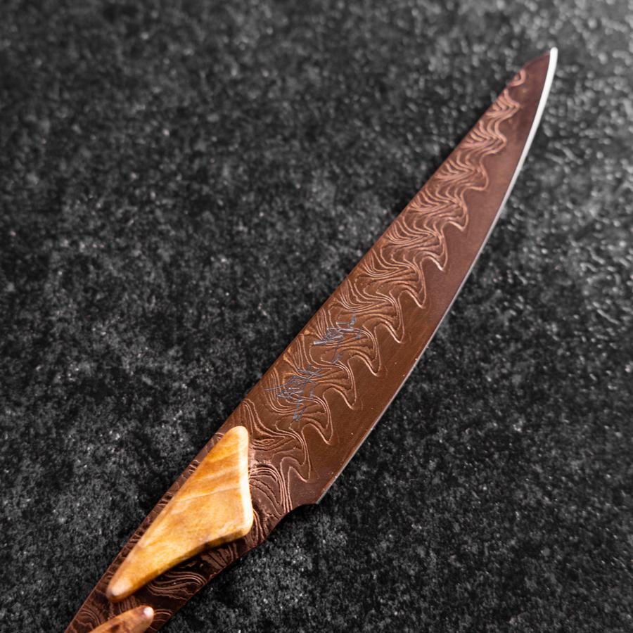 Steak knife VG-10 Mirror Damascus Maple Handle 100mm - Brown (3.9”)-[Musashi]-[Japanese-Kitchen-Knives]