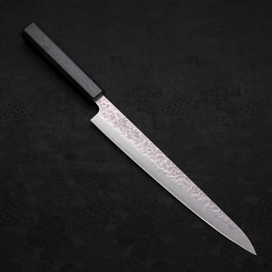 Sujihiki AUS-10 Nashiji Damascus Dark Blue Urushi Handle 240mm