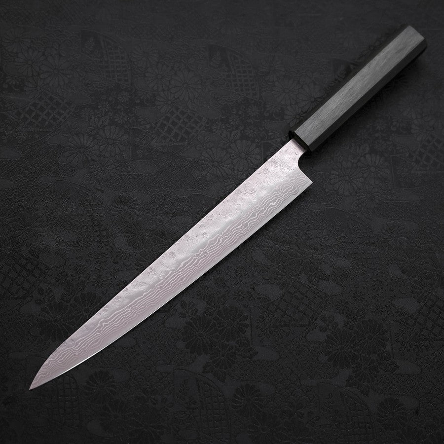 Sujihiki AUS-10 Nashiji Damascus Green Urushi Handle 240mm