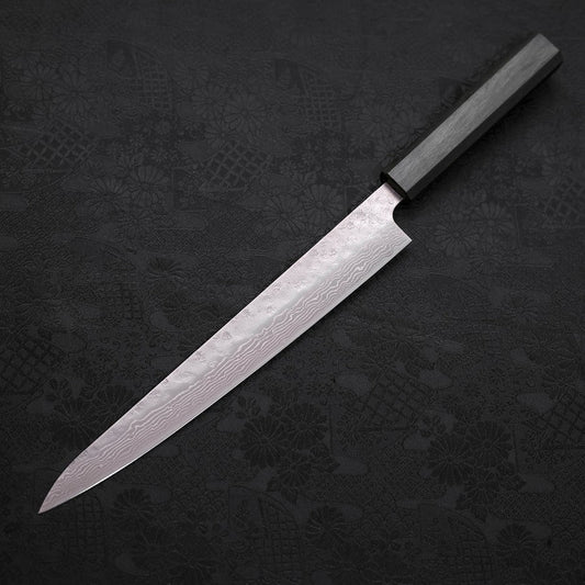 Sujihiki AUS-10 Nashiji Damascus Green Urushi Handle 240mm