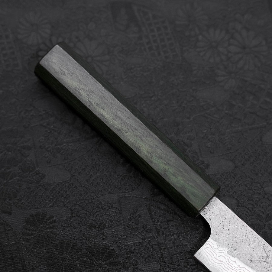 Sujihiki AUS-10 Nashiji Damascus Green Urushi Handle 240mm