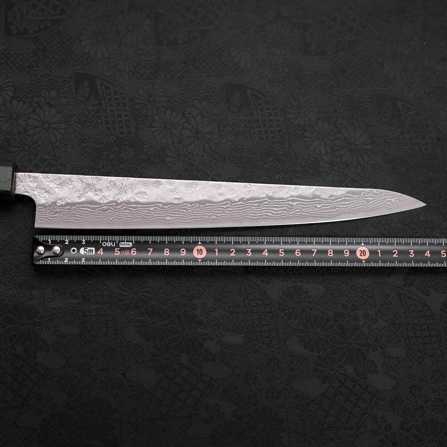 Sujihiki AUS-10 Nashiji Damascus Green Urushi Handle 240mm