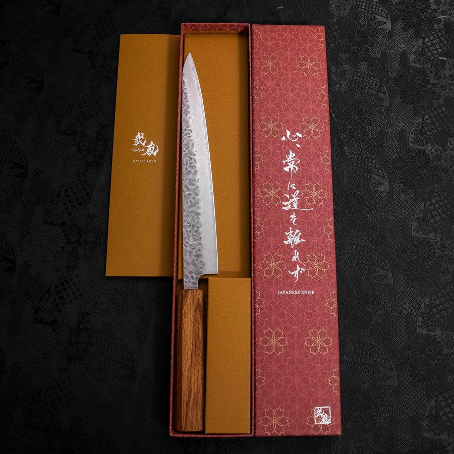 Sujihiki AUS-10 Tsuchime Damascus Oak Handle 240mm