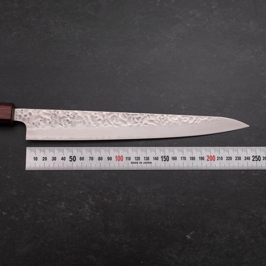 Sujihiki AUS-10 Tsuchime Damascus Purple Urushi Handle 240mm