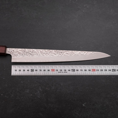 Sujihiki AUS-10 Tsuchime Damascus Purple Urushi Handle 240mm
