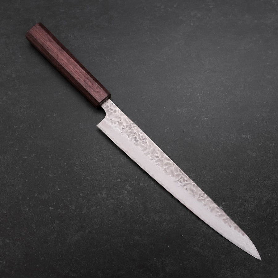 Sujihiki AUS-10 Tsuchime Damascus Purple Urushi Handle 240mm