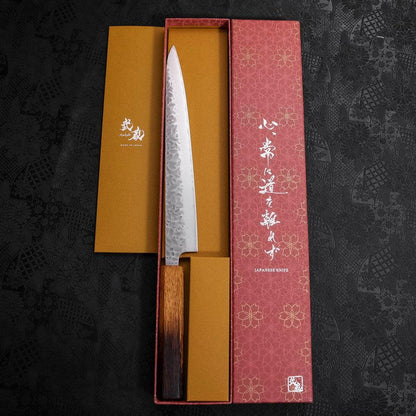 Sujihiki AUS-10 Tsuchime Damascus Yaki Urushi Handle 240mm