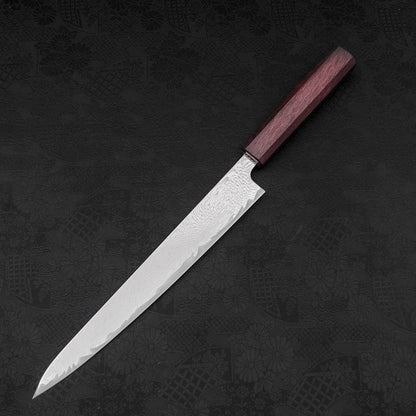 Sujihiki AUS-10 Wave Damascus Purple Urushi Handle 240mm