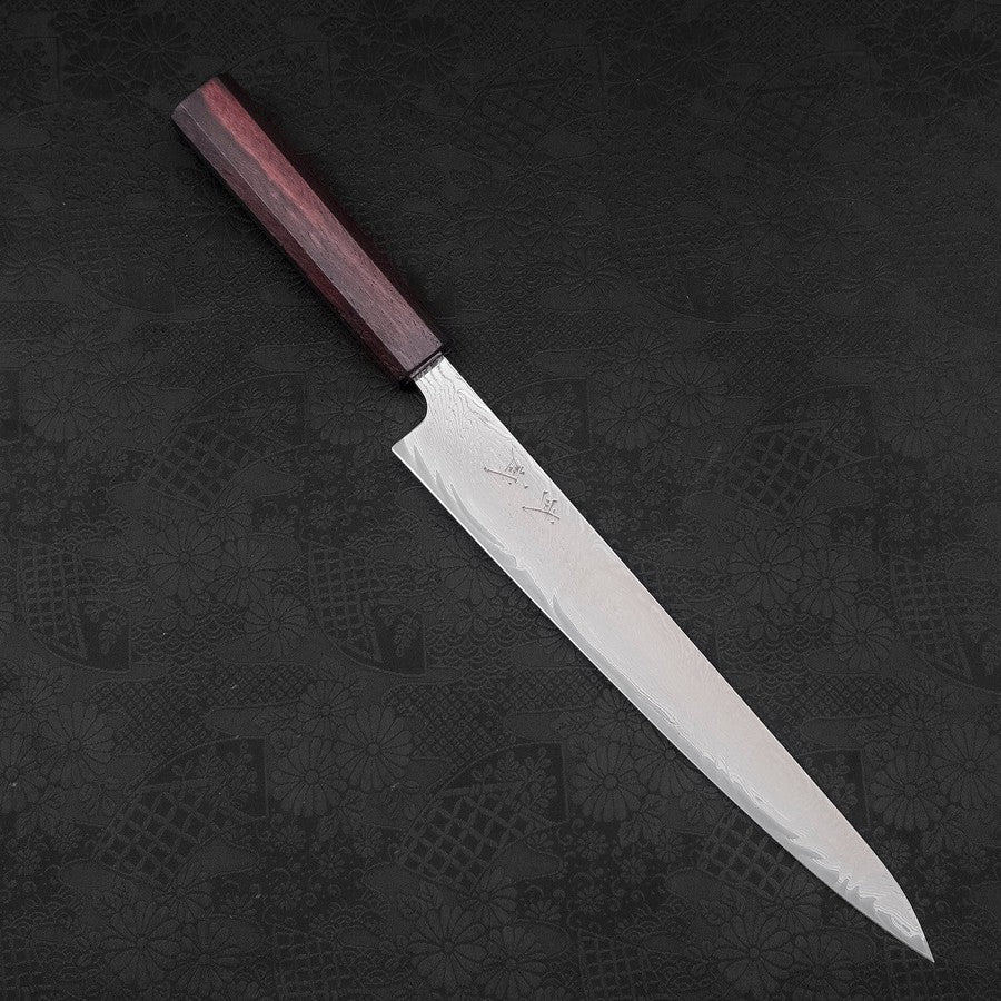 Sujihiki AUS-10 Wave Damascus Purple Urushi Handle 240mm