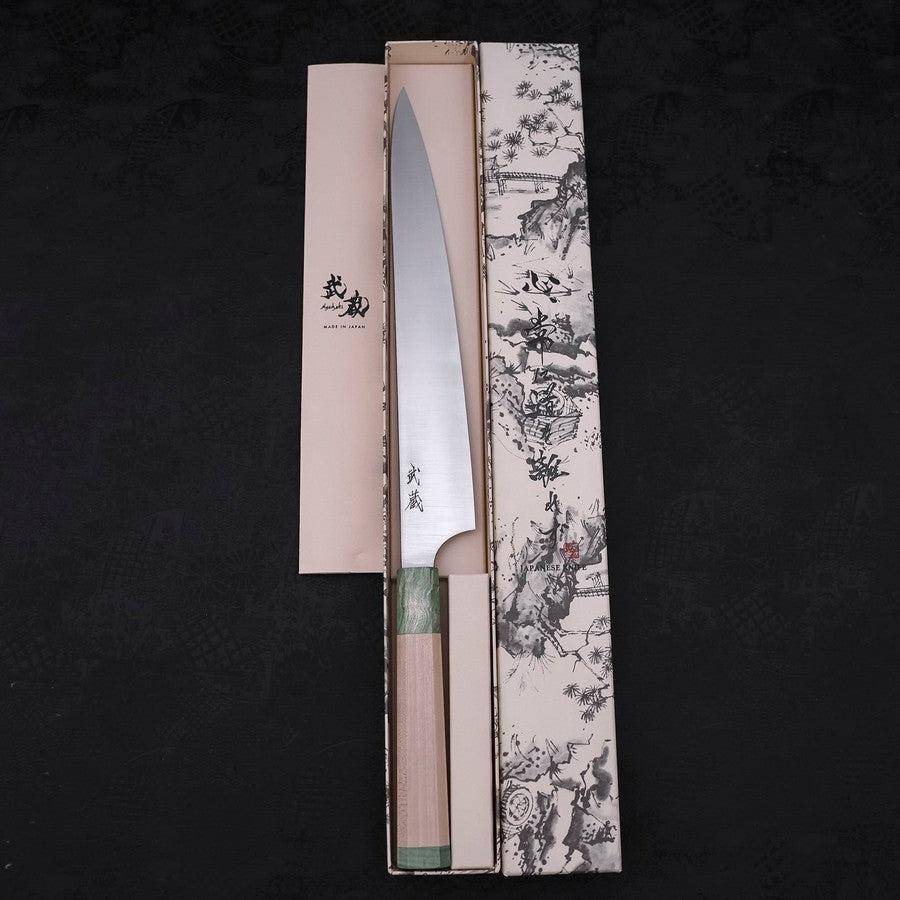Sujihiki Blue Super Polished Maple Green Handle 270mm