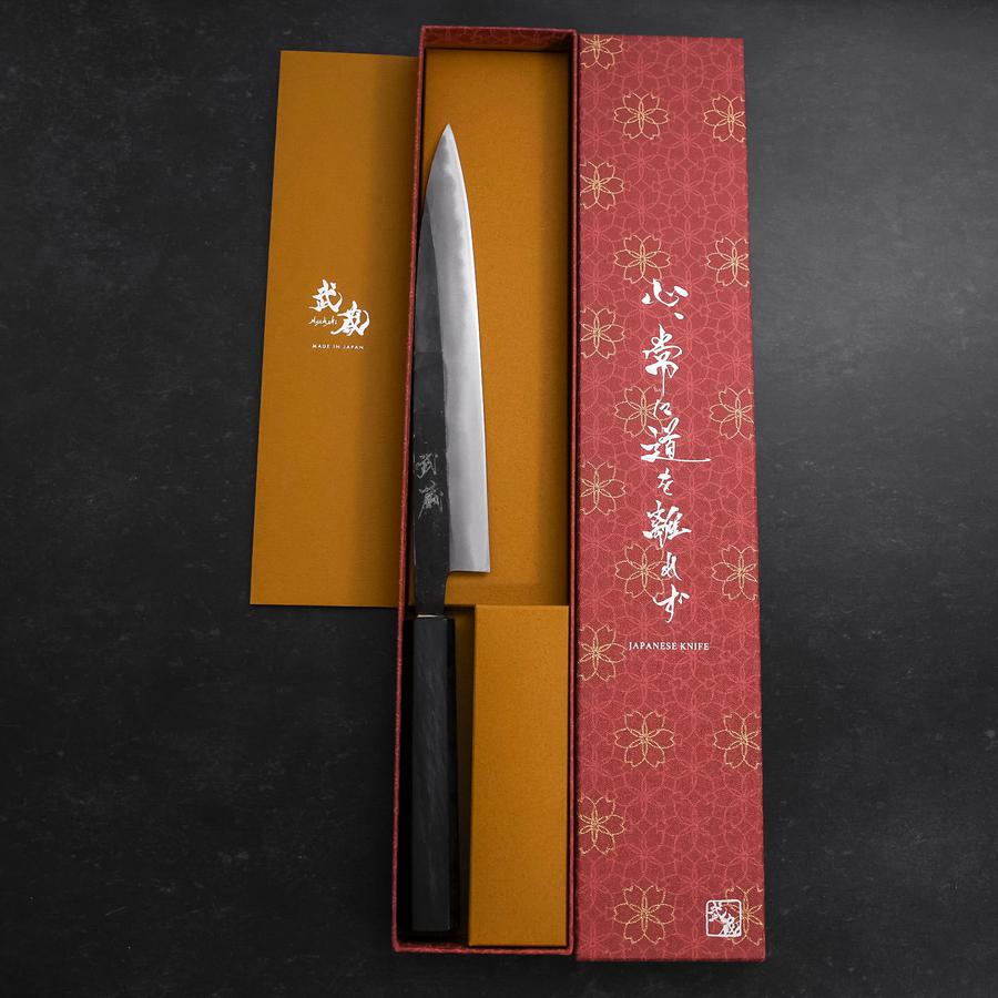 Sujihiki Blue Steel #2 Kurouchi Dark Blue Urushi Handle 210mm