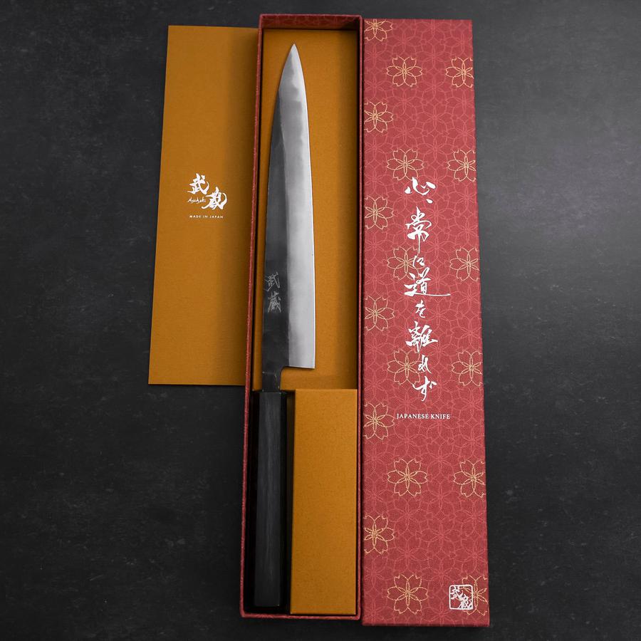 Sujihiki Blue Steel #2 Kurouchi Dark Blue Urushi Handle 240mm