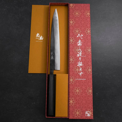 Sujihiki Blue Steel #2 Kurouchi Dark Blue Urushi Handle 240mm