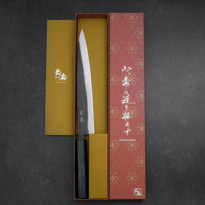 Sujihiki Blue Steel #2 Kurouchi Dark Blue Urushi Handle 240mm