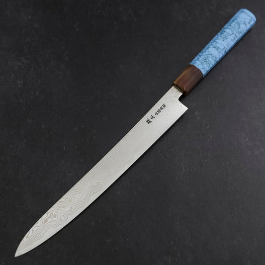 Sujihiki Silver Steel #3 Nickel Damascus Buffalo Turquoise Handle 270mm