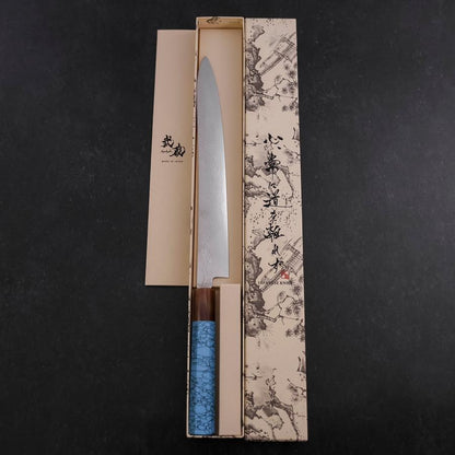 Sujihiki Silver Steel #3 Nickel Damascus Buffalo Turquoise Handle 270mm