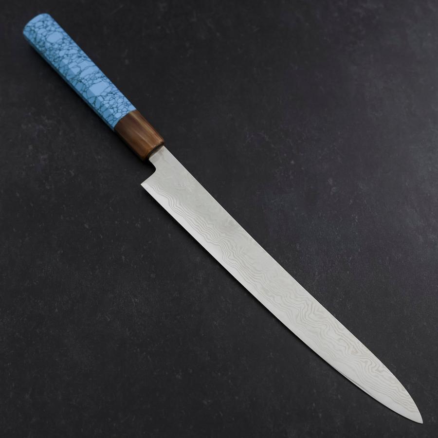 Sujihiki Silver Steel #3 Nickel Damascus Buffalo Turquoise Handle 270mm