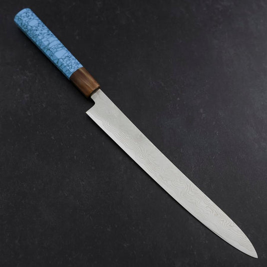 Sujihiki Silver Steel #3 Nickel Damascus Buffalo Turquoise Handle 270mm