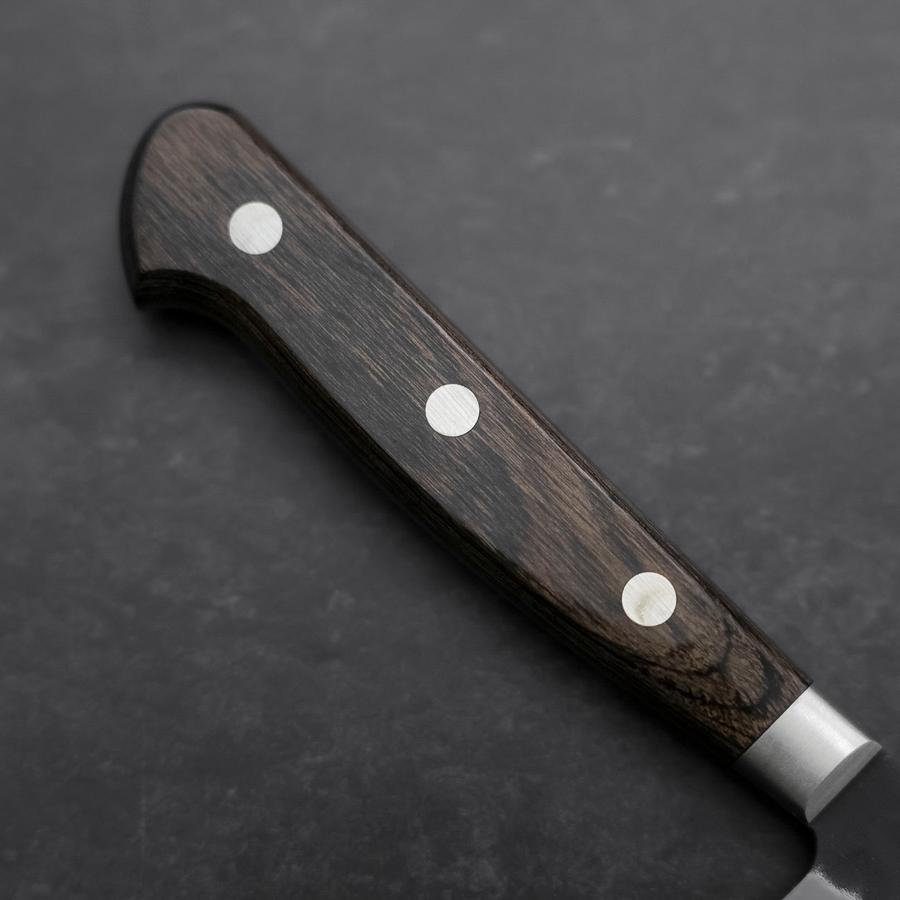 Sujihiki Stainless Clad Blue Super Kurouchi Tsuchime Western Brown Handle 240mm