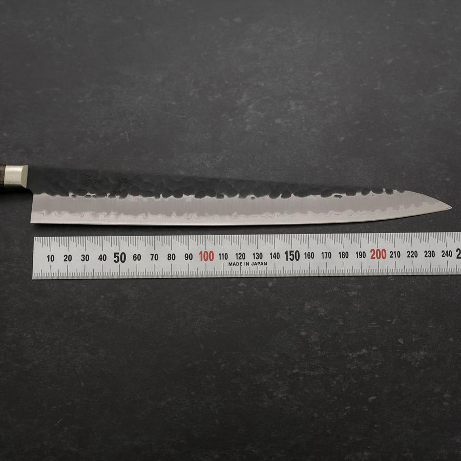 Sujihiki Stainless Clad Blue Super Kurouchi Tsuchime Western Brown Handle 240mm