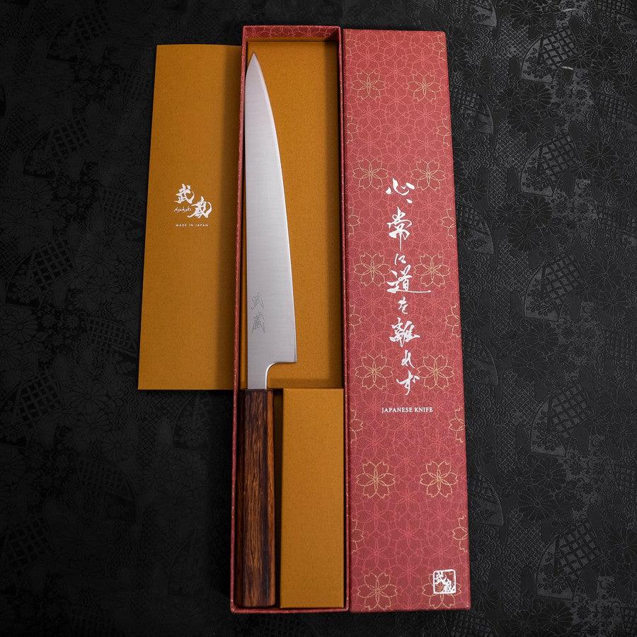 Sujihiki Stainless Clad Blue Super Polished Sumi Urushi Handle 240mm