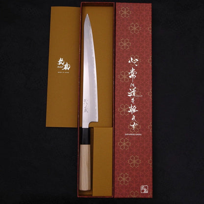 Sujihiki White Steel #1 Stainless Clad Buffalo Magnolia Handle 240mm
